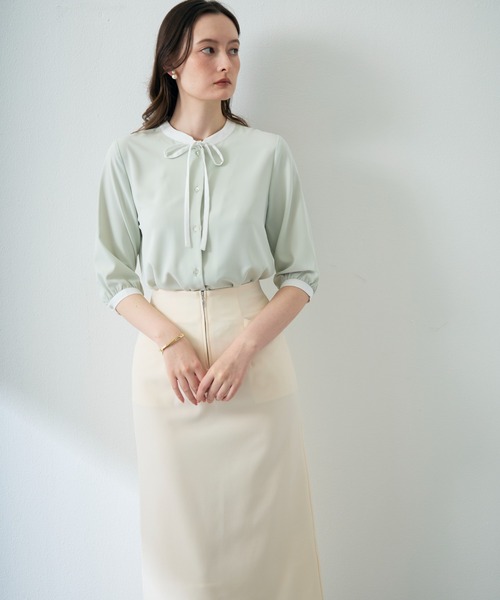 MISCH MASCH(ミッシュマッシュ)の「ZOZO限定 配色リボンブラウス(シャツ/ブラウス・レディース・ホワイト/ライトグリーン/ネイビー・フリ-)」の9枚目の写真