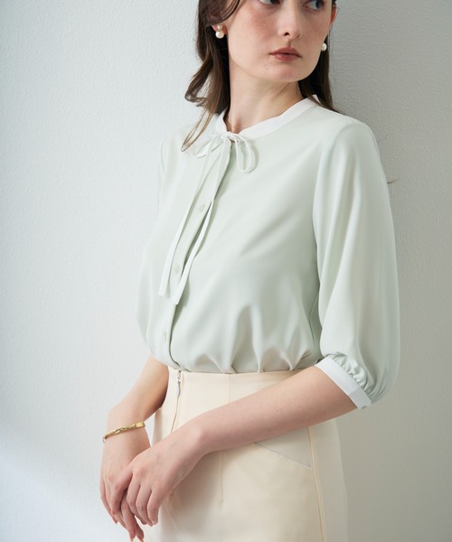 MISCH MASCH(ミッシュマッシュ)の「ZOZO限定 配色リボンブラウス(シャツ/ブラウス・レディース・ホワイト/ライトグリーン/ネイビー・フリ-)」の7枚目の写真