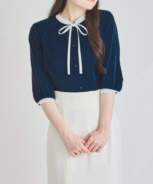 MISCH MASCH(ミッシュマッシュ)の「ZOZO限定 配色リボンブラウス(シャツ/ブラウス・レディース・ホワイト/ライトグリーン/ネイビー・フリ-)」の6枚目の写真