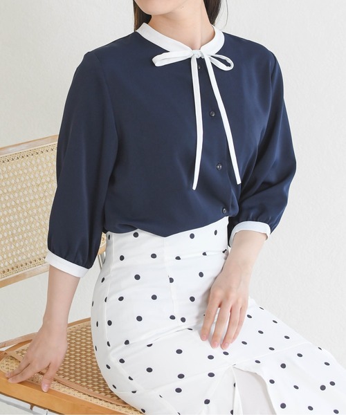 MISCH MASCH(ミッシュマッシュ)の「ZOZO限定 配色リボンブラウス(シャツ/ブラウス・レディース・ホワイト/ライトグリーン/ネイビー・フリ-)」の20枚目の写真