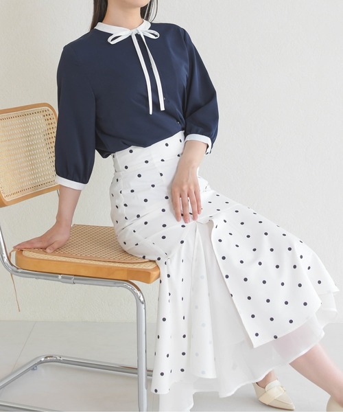 MISCH MASCH(ミッシュマッシュ)の「ZOZO限定 配色リボンブラウス(シャツ/ブラウス・レディース・ホワイト/ライトグリーン/ネイビー・フリ-)」の22枚目の写真