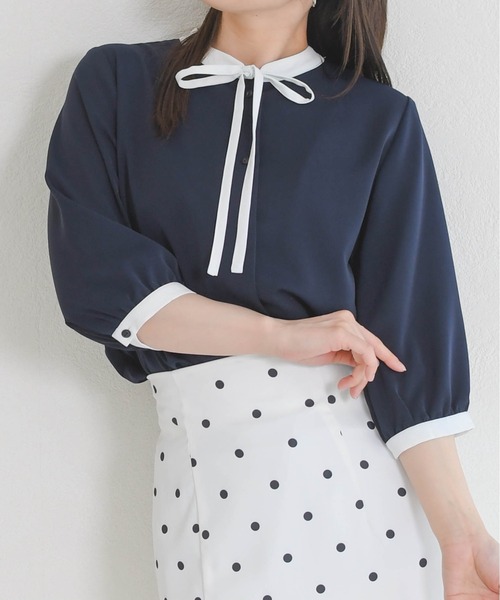 MISCH MASCH(ミッシュマッシュ)の「ZOZO限定 配色リボンブラウス(シャツ/ブラウス・レディース・ホワイト/ライトグリーン/ネイビー・フリ-)」の14枚目の写真