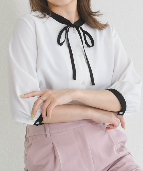 MISCH MASCH(ミッシュマッシュ)の「ZOZO限定 配色リボンブラウス(シャツ/ブラウス・レディース・ホワイト/ライトグリーン/ネイビー・フリ-)」の4枚目の写真