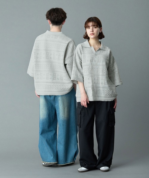 RUUBON】geo mesh skipper knit polo shirt /ジオメッシュ