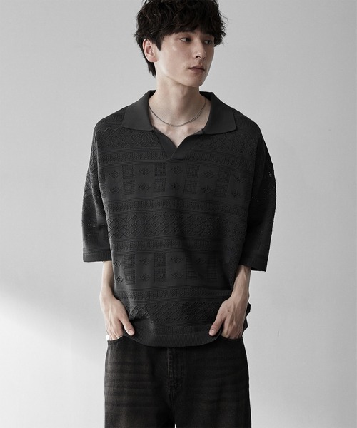 RUUBON】geo mesh skipper knit polo shirt /ジオメッシュスキッパー