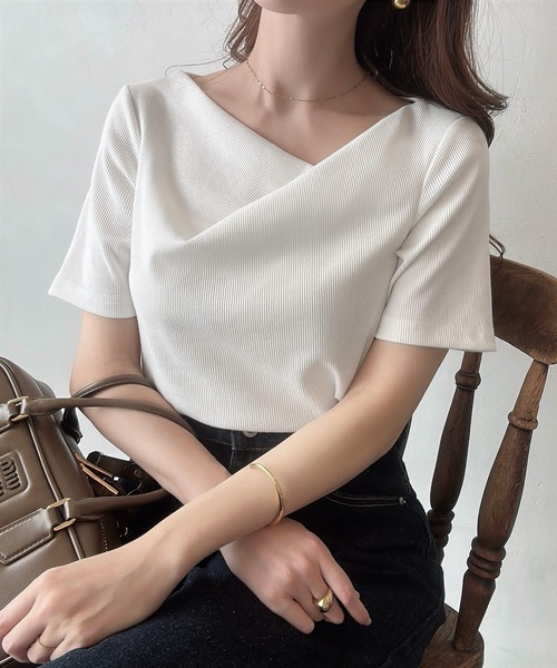 アシメネックリブカットソー（Tシャツ/カットソー）｜Meiru（メイル