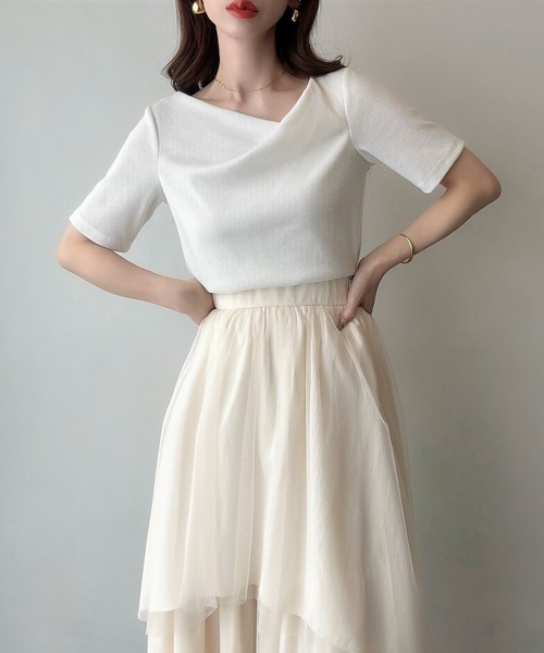 セール】アシメネックリブカットソー（Tシャツ/カットソー）｜Meiru