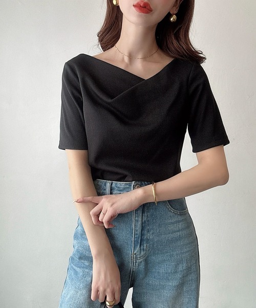 Meiru(メイル)の「アシメネックリブカットソー(Tシャツ/カットソー・レディース・チャコール/ホワイト/ブラック・LARGE/MEDIUM/SMALL)」の9枚目の写真