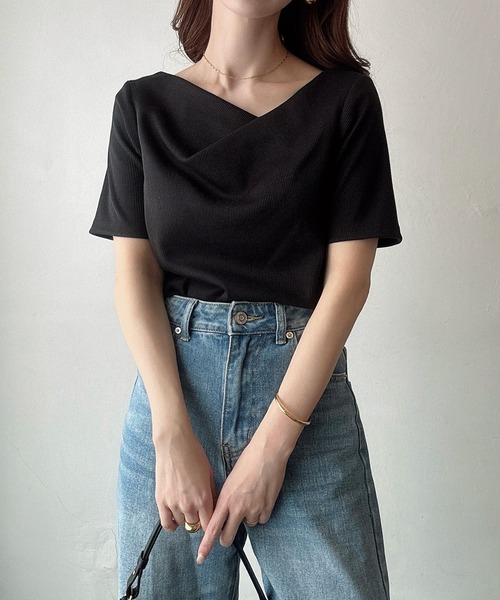 セール】アシメネックリブカットソー（Tシャツ/カットソー
