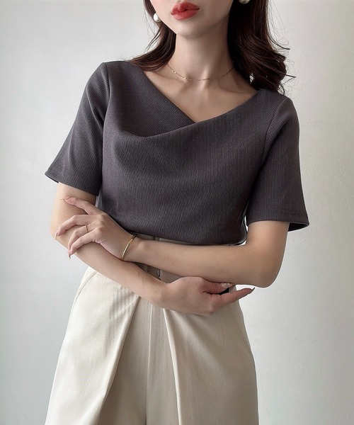 Meiru(メイル)の「アシメネックリブカットソー(Tシャツ/カットソー・レディース・チャコール/ホワイト/ブラック・LARGE/MEDIUM/SMALL)」の14枚目の写真