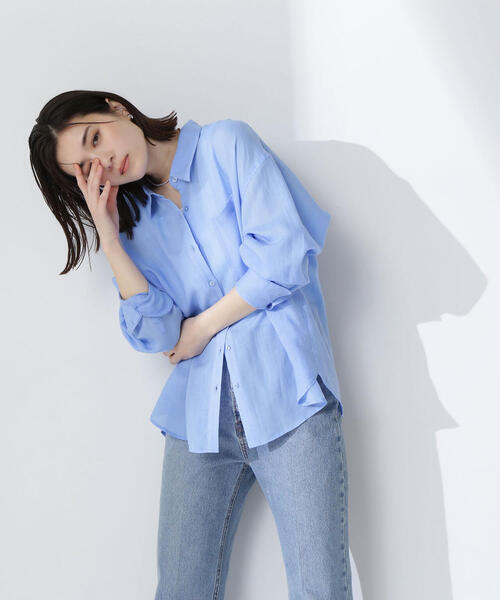 NATURAL BEAUTY BASIC（ナチュラルビューティーベーシック）の「◇ラミーブレンドオーバーシャツ（シャツ/ブラウス・レディース・ホワイト系その他/マスタード/チャコールグレー/ブルー・FREE）」の3枚目の写真