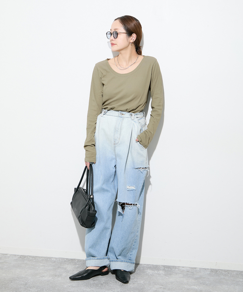 JOURNAL STANDARD(ジャーナルスタンダード)の「シアーフライス2WAYロングスリーブ(Tシャツ/カットソー・レディース・ブラック/カーキ/ライトブルー/イエロー系その他/ホワイト・FREE)」の8枚目の写真