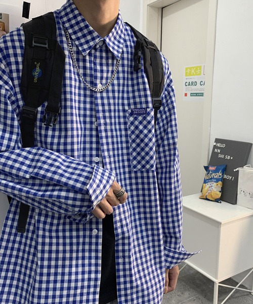 VIBGYOR（ヴィブジョー）の「[NARULA/ナルラ]ギンガムチェック リラックスフィット レギュラーカラーシャツ(CZ)（シャツ/ブラウス・メンズ・ブラック/ブラウン/ブルー・MEDIUM/LARGE/X-LARGE）」の4枚目の写真