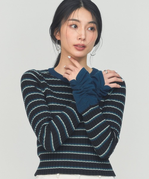 BLUE×PALANG(ブルーパラン)の「BORDER TEE KNIT(ニット/セーター・レディース・ロイヤルブルー/ブラック/グレー・FREE)」の2枚目の写真