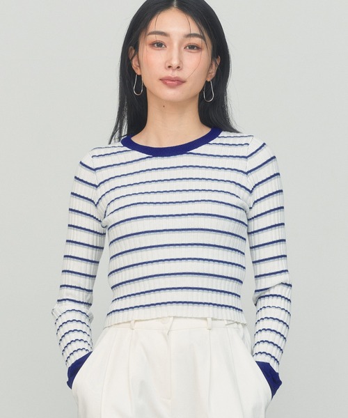 BLUE×PALANG(ブルーパラン)の「BORDER TEE KNIT(ニット/セーター・レディース・ロイヤルブルー/ブラック/グレー・FREE)」の6枚目の写真