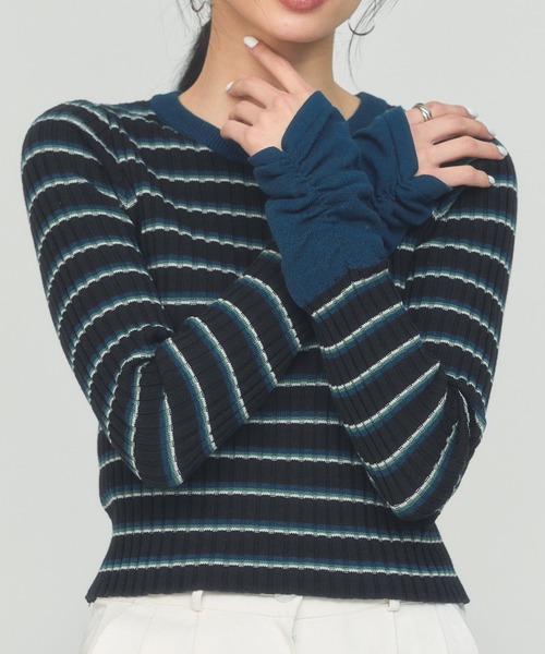BLUE×PALANG(ブルーパラン)の「BORDER TEE KNIT(ニット/セーター・レディース・ロイヤルブルー/ブラック/グレー・FREE)」の5枚目の写真