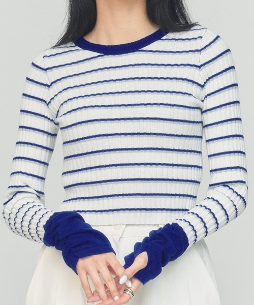 BLUE×PALANG(ブルーパラン)の「BORDER TEE KNIT(ニット/セーター・レディース・ロイヤルブルー/ブラック/グレー・FREE)」の7枚目の写真