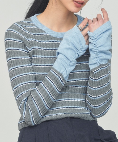 BLUE×PALANG(ブルーパラン)の「BORDER TEE KNIT(ニット/セーター・レディース・ロイヤルブルー/ブラック/グレー・FREE)」の4枚目の写真