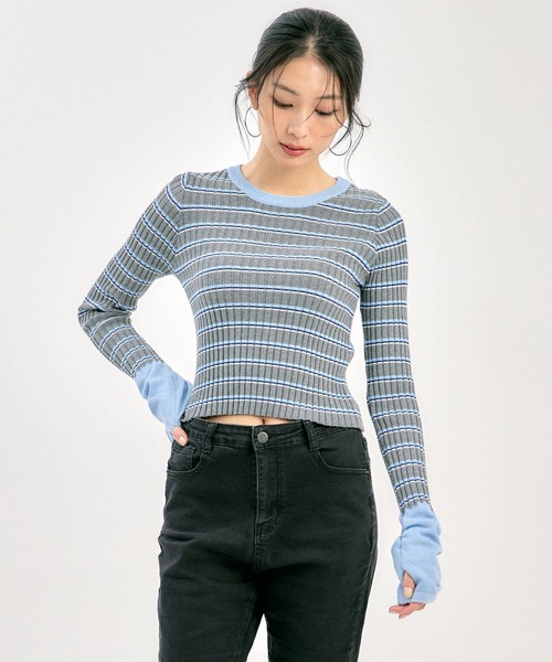 BLUE×PALANG(ブルーパラン)の「BORDER TEE KNIT(ニット/セーター・レディース・ロイヤルブルー/ブラック/グレー・FREE)」の8枚目の写真