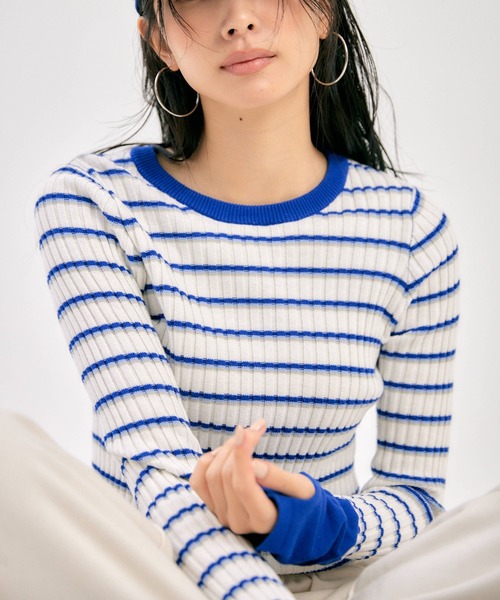BLUE×PALANG(ブルーパラン)の「BORDER TEE KNIT(ニット/セーター・レディース・ロイヤルブルー/ブラック/グレー・FREE)」の9枚目の写真