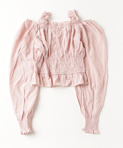 gossip！ロサンゼルス（ゴシップロサンゼルス）の「Y2K フリルリボンギャザーオフショルブラウス（Tシャツ/カットソー・レディース・ピンク/ホワイト/ブラック・FREE）」の4枚目の写真
