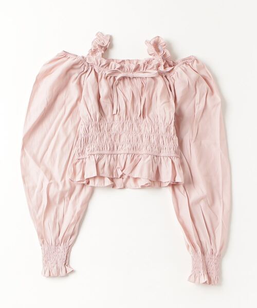 gossip！ロサンゼルス（ゴシップロサンゼルス）の「Y2K フリルリボンギャザーオフショルブラウス（Tシャツ/カットソー・レディース・ピンク/ホワイト/ブラック・FREE）」の12枚目の写真