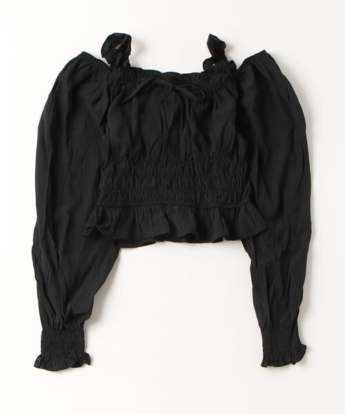 gossip！ロサンゼルス（ゴシップロサンゼルス）の「Y2K フリルリボンギャザーオフショルブラウス（Tシャツ/カットソー・レディース・ピンク/ホワイト/ブラック・FREE）」の13枚目の写真