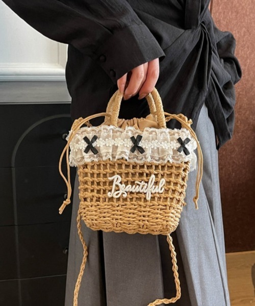 Ritzy(リッツィー)の「2way レースデザイン ストローショルダーバッグ ハンドバッグ(かごバッグ・レディース・ベージュ/ブラウン・FREE)」の4枚目の写真