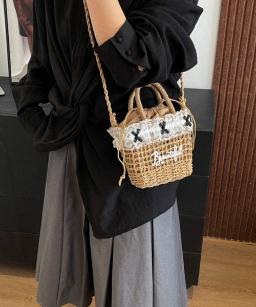 Ritzy(リッツィー)の「2way レースデザイン ストローショルダーバッグ ハンドバッグ(かごバッグ・レディース・ベージュ/ブラウン・FREE)」の6枚目の写真