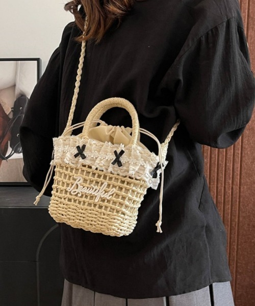 Ritzy(リッツィー)の「2way レースデザイン ストローショルダーバッグ ハンドバッグ(かごバッグ・レディース・ベージュ/ブラウン・FREE)」の17枚目の写真