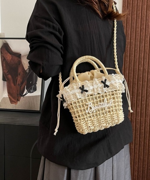 Ritzy(リッツィー)の「2way レースデザイン ストローショルダーバッグ ハンドバッグ(かごバッグ・レディース・ベージュ/ブラウン・FREE)」の18枚目の写真