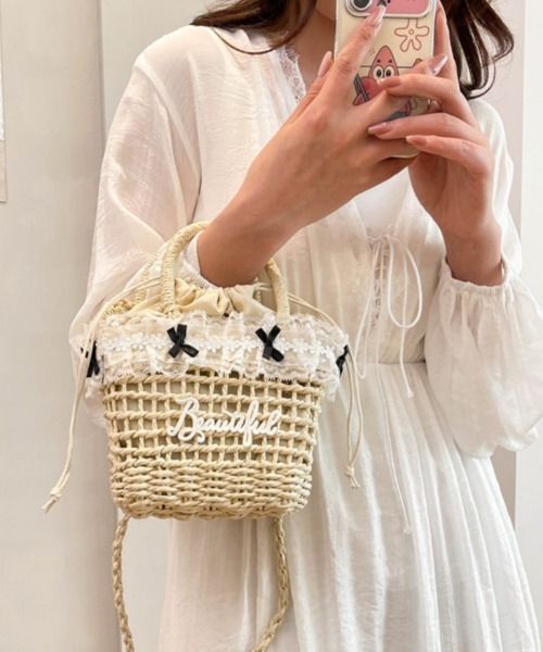 Ritzy(リッツィー)の「2way レースデザイン ストローショルダーバッグ ハンドバッグ(かごバッグ・レディース・ベージュ/ブラウン・FREE)」の20枚目の写真