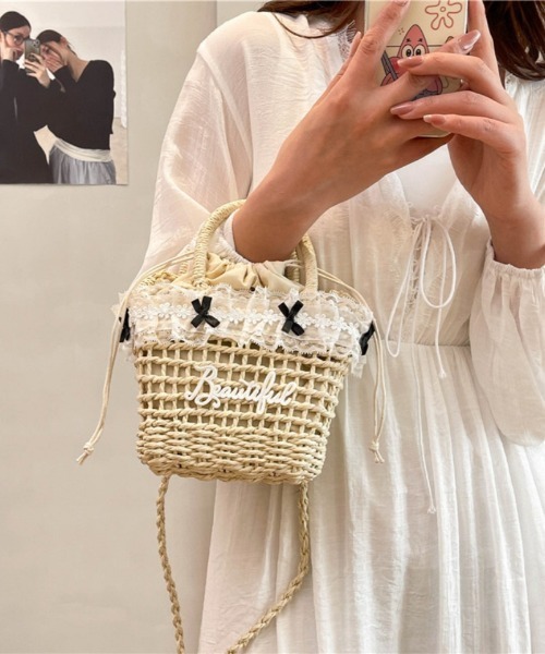 Ritzy(リッツィー)の「2way レースデザイン ストローショルダーバッグ ハンドバッグ(かごバッグ・レディース・ベージュ/ブラウン・FREE)」の11枚目の写真