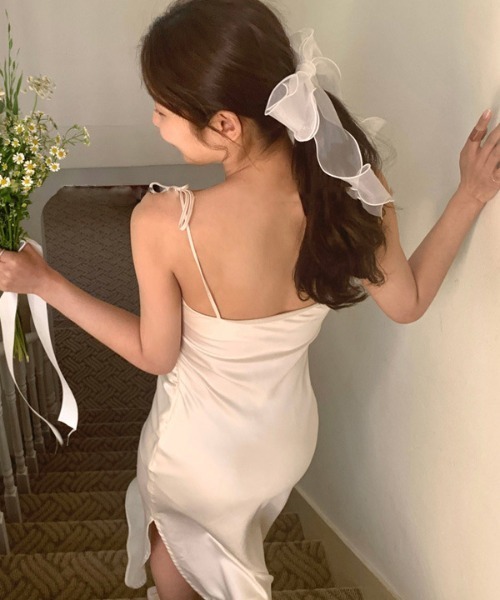 YUGA(ユーガ)の「YUGA_YGMC Ribbon camisole dress(ワンピース・レディース・ブラック/オフホワイト・M/S)」の6枚目の写真