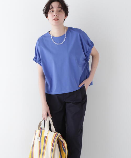 human woman（ヒューマンウーマン）の「◆ハイゲージプレーティング天竺プルオーバー（Tシャツ/カットソー・レディース・ホワイト/ブルー・MEDIUM）」の4枚目の写真