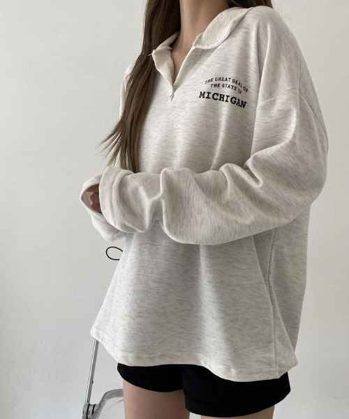 NANAHACHI(ナナハチ)の「オーバーサイズ ポロスウェット(Tシャツ/カットソー・レディース・オートミール/ブラック/ダークグリーン・FREE)」の17枚目の写真