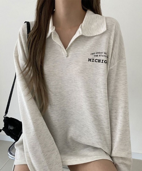 NANAHACHI(ナナハチ)の「オーバーサイズ ポロスウェット(Tシャツ/カットソー・レディース・オートミール/ブラック/ダークグリーン・FREE)」の16枚目の写真