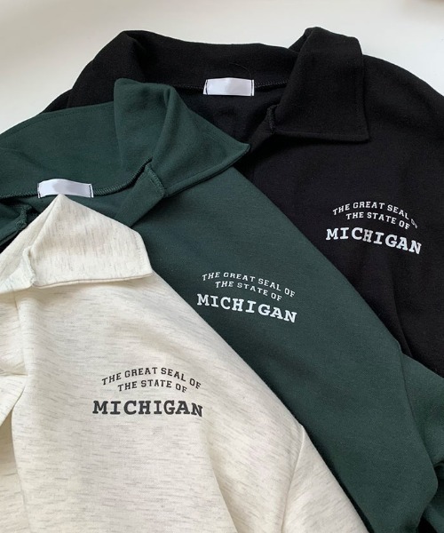 NANAHACHI(ナナハチ)の「オーバーサイズ ポロスウェット(Tシャツ/カットソー・レディース・オートミール/ブラック/ダークグリーン・FREE)」の8枚目の写真