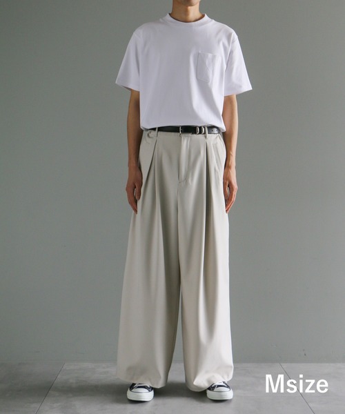 ANEDIST(アンディスト)の「ボックスタックワイドストレートパンツ(スラックス・メンズ・グリーン/ベージュ/ブラック・M/L)」の4枚目の写真