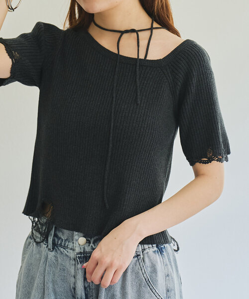 美品◎René 半袖ニット SENSE OF PLACE by URBAN RESEARCH ニット セーター アシメ