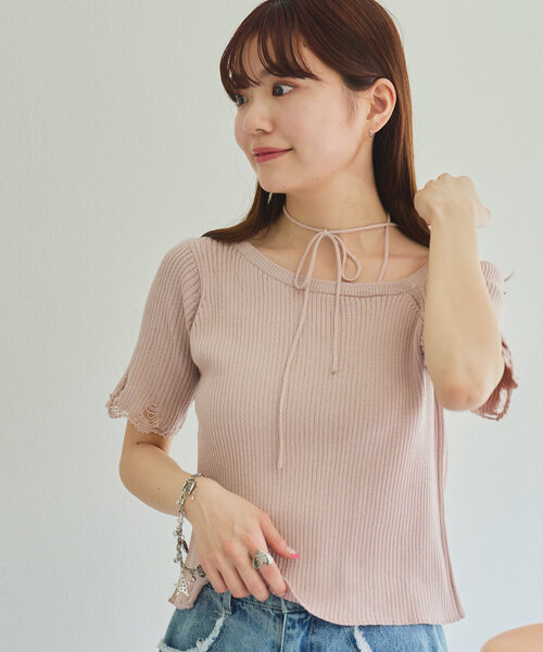 美品◎René 半袖ニット SENSE OF PLACE by URBAN RESEARCH ニット セーター アシメ