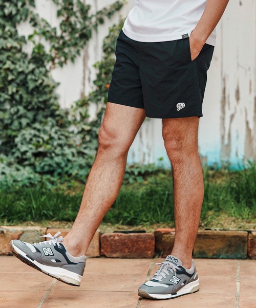 mp13521-heart patch shrink nylon swim shorts ナイロンショートパンツ