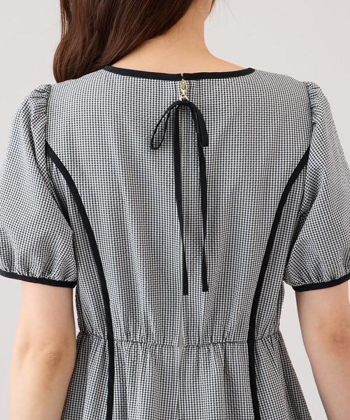 [新品タグ付] ローズティアラ　チェック ワンピース 42XL(LL)未使用 セール】【イージケア/吸水速乾/手洗いOK】ボリューム袖チェック
