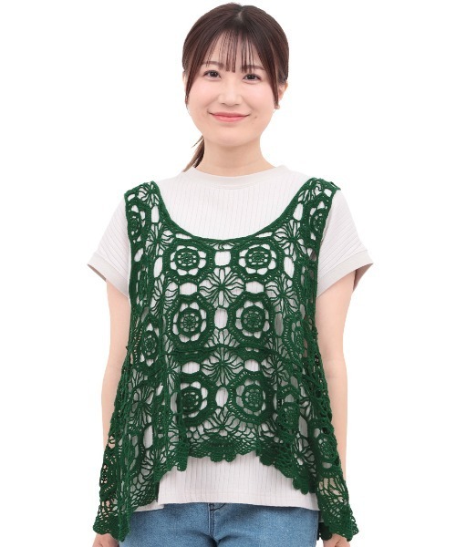 チチカカ（チチカカ）の「かぎ編み風刺繍ベスト（ベスト・レディース・ナチュラル/グリーン/チャコールグレー・FREE）」の14枚目の写真