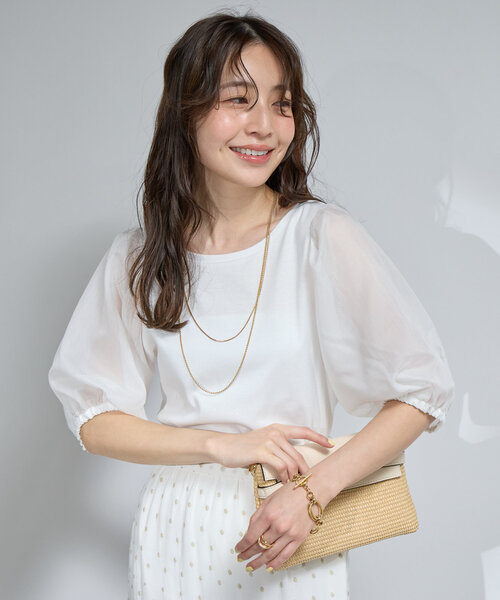 La boutique BonBon(ラブティックボンボン)の「【お上品カットソー】シアーボリュームスリーブカットソー(Tシャツ/カットソー・レディース・ホワイト/ブラック/サックスブルー・FREE)」の11枚目の写真