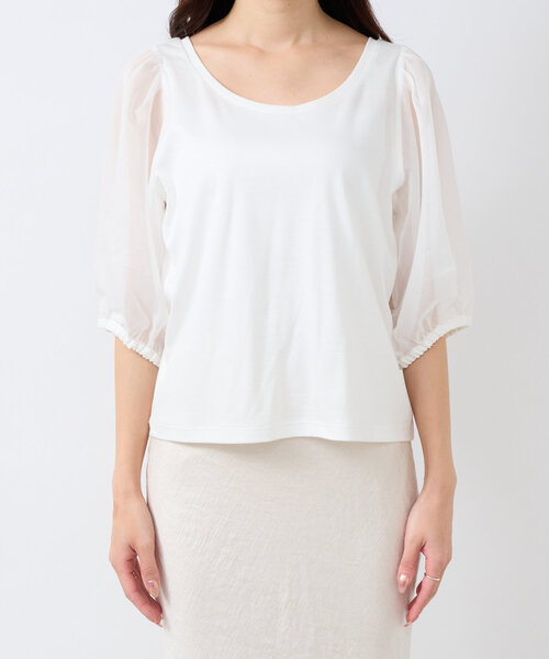 La boutique BonBon(ラブティックボンボン)の「【お上品カットソー】シアーボリュームスリーブカットソー(Tシャツ/カットソー・レディース・ホワイト/ブラック/サックスブルー・FREE)」の5枚目の写真