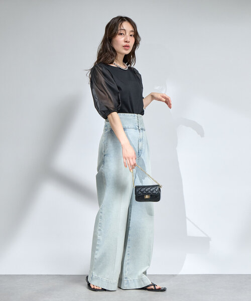 セール】【お上品カットソー】シアーボリュームスリーブ