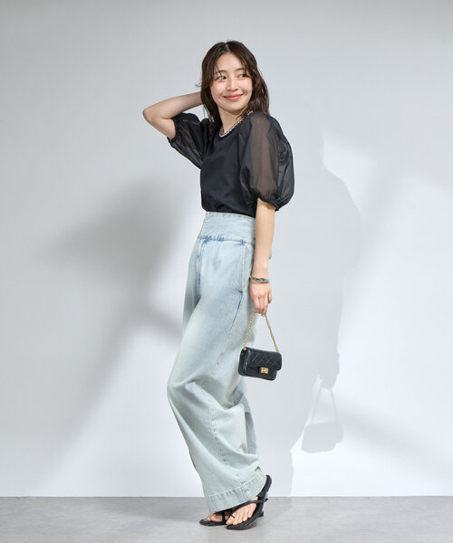 tシャツ 「お上品カットソー」シアーボリュームスリーブカットソー レディース セール】【お上品カットソー】シアーボリュームスリーブ