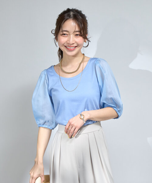 La boutique BonBon(ラブティックボンボン)の「【お上品カットソー】シアーボリュームスリーブカットソー(Tシャツ/カットソー・レディース・ホワイト/ブラック/サックスブルー・FREE)」の19枚目の写真