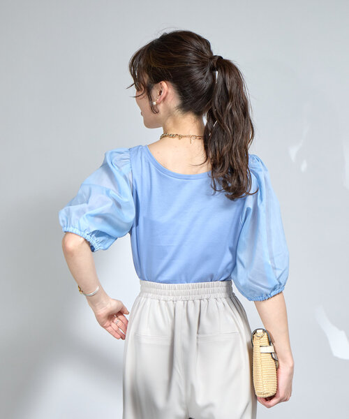La boutique BonBon(ラブティックボンボン)の「【お上品カットソー】シアーボリュームスリーブカットソー(Tシャツ/カットソー・レディース・ホワイト/ブラック/サックスブルー・FREE)」の17枚目の写真